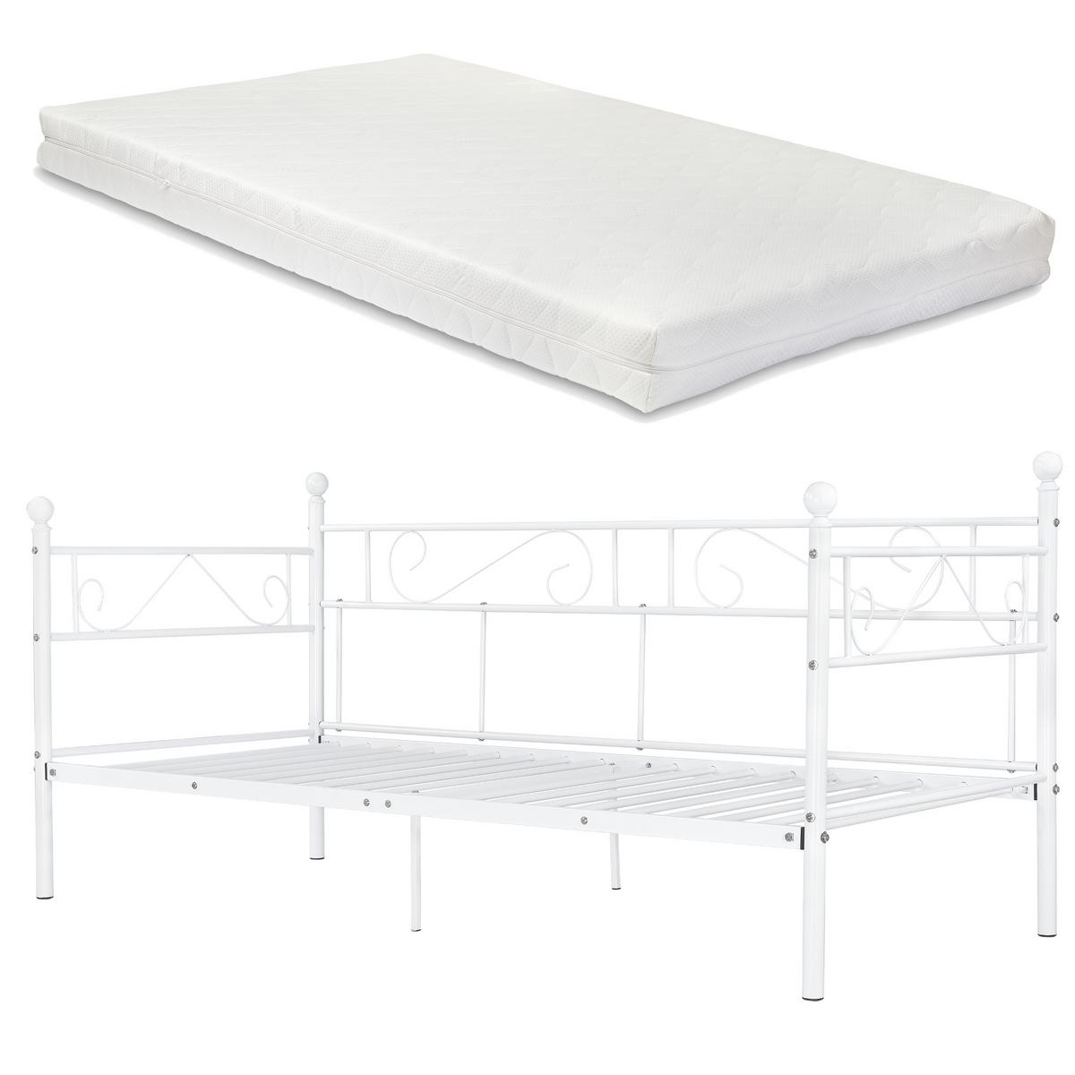 TAGESBETT Granada mit Matratze - Weiß, Textil/Metall (90/200cm) - [en.casa]