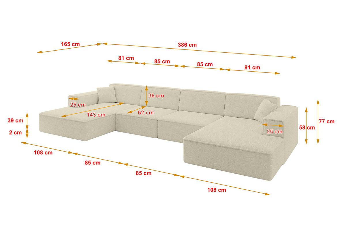 WOHNLANDSCHAFT IREA-U2-v4 - 386x165x77 cm Beige - Hellbraun/Creme, Holzwerkstoff/Textil (386/77/165cm) - ALTDECOR
