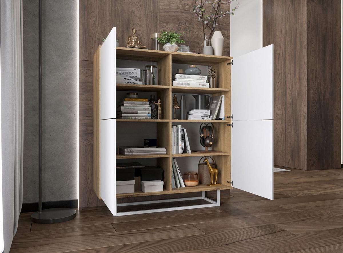 KOMMODE Apollo 4D Eiche wotan Weiß Matt 113 cm - Weiß, Holzwerkstoff/Metall (113/127/35cm) - Meble Lindner