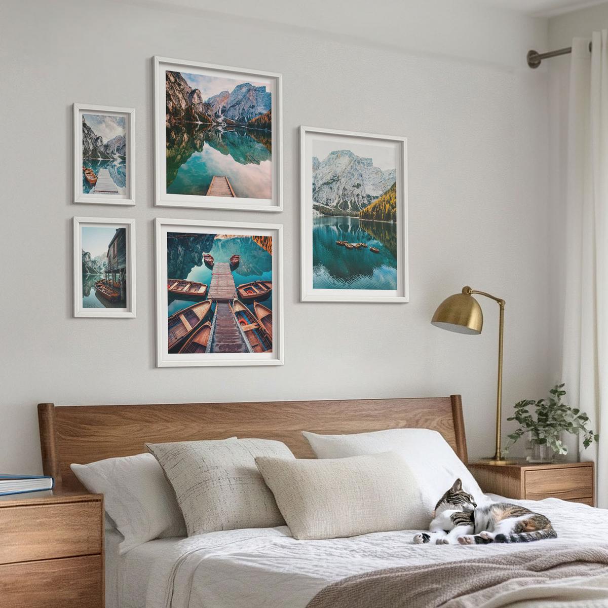 BILDER SET 5er Set - 50x50 cm & 20x30 cm & 40x60 cm Weißer Rahmen - Ansichten von Griechenland, Łódź, Häuser - Weiß, Kunststoff (40/60cm) - TULUP