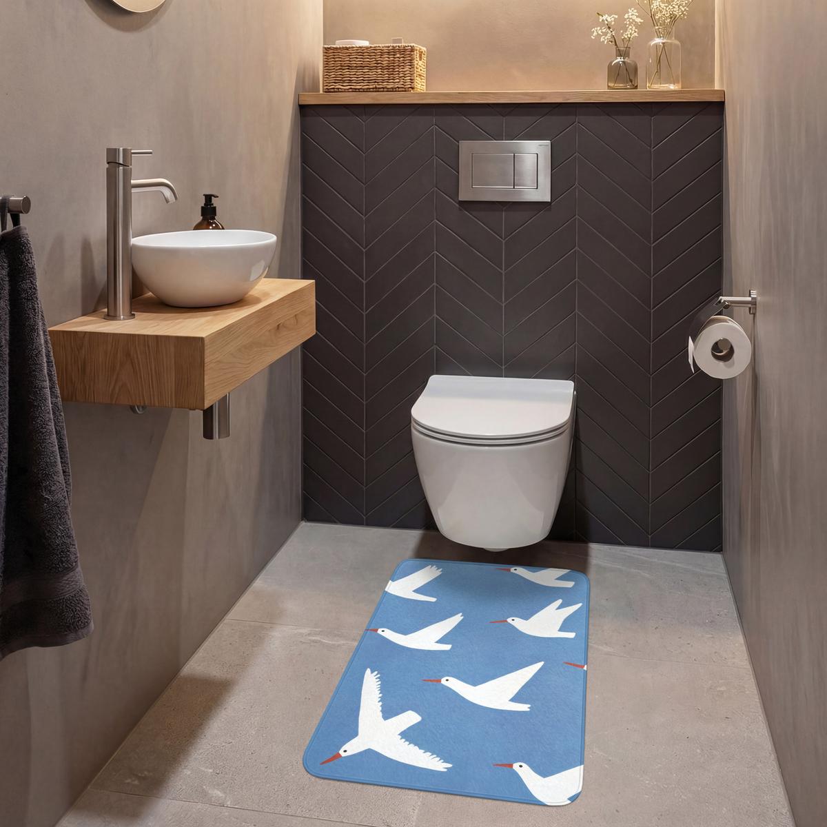 WC-VORLEGER Vögel - Weiß - Muster WC Teppich 50x80 cm - Blau, Textil (50/1cm) - OnlyWow