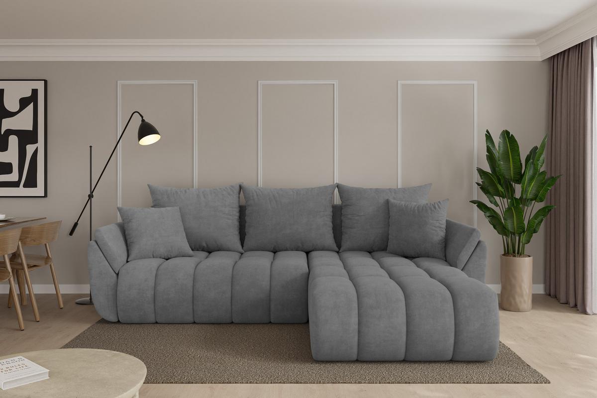 ECKSOFA mit Schlaffunktion Ottomane Rechts TOKO-L-v1 277x194x86 Grau Velours - Taupe/Schwarz, Holzwerkstoff/Kunststoff (277/194cm) - ALTDECOR