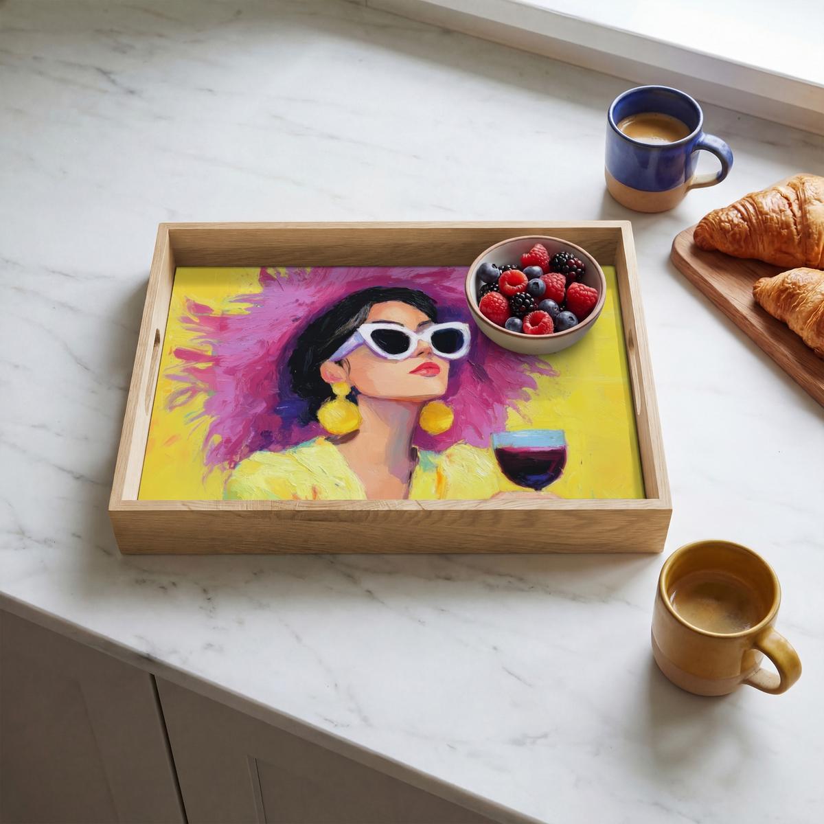 TABLETT Frau - Hut - Lila - Wein 40x30 cm - Gelb, Holz (40/5/5cm) - OnlyWow