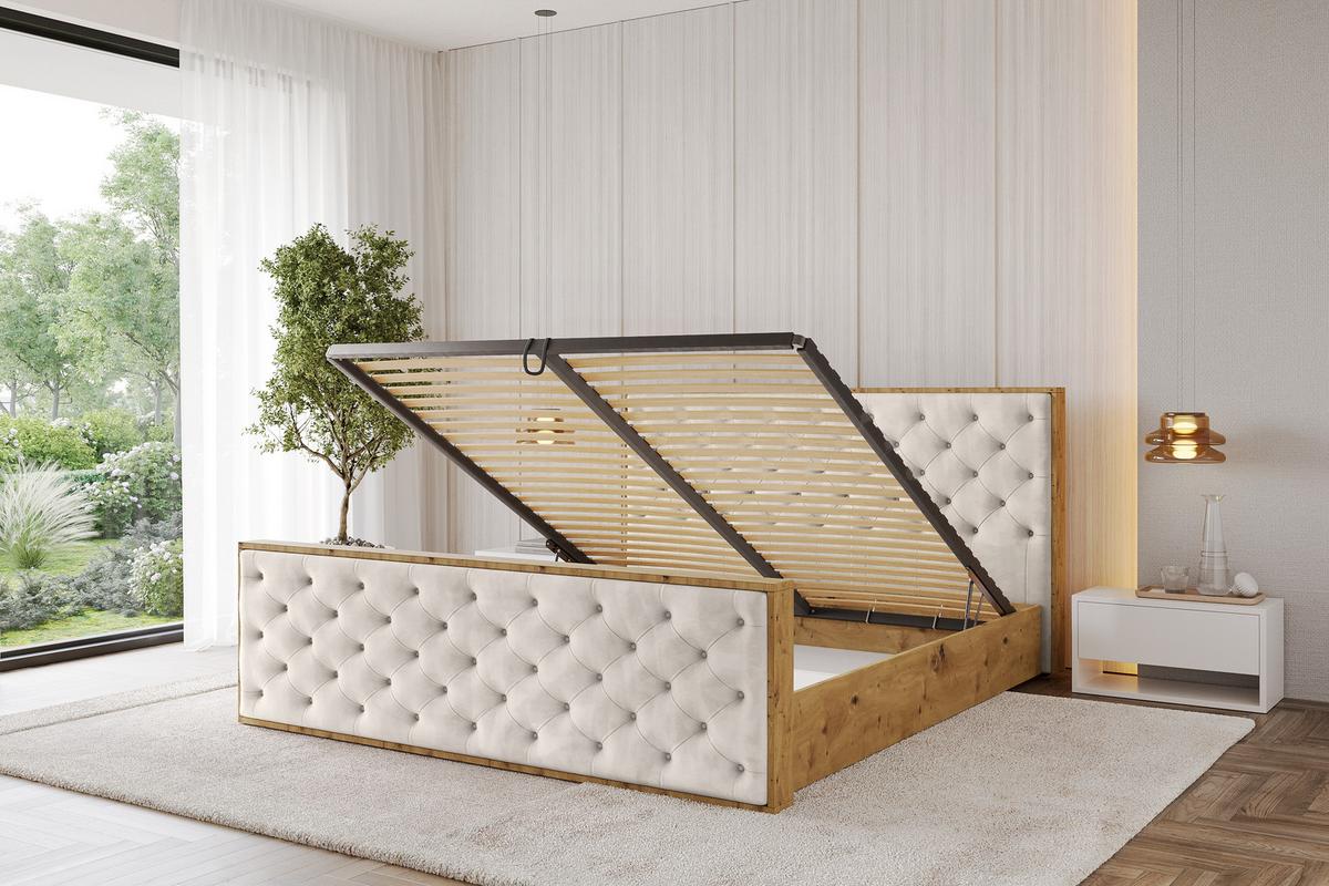 POLSTERBETT mit Bettkasten, Fußteil und Lattenrost, Boxbett mit Matratze H3/H4 - ENZO3-Z 180x200 Beige - Beige, Holzwerkstoff/Textil (180/200cm) - ALTDECOR