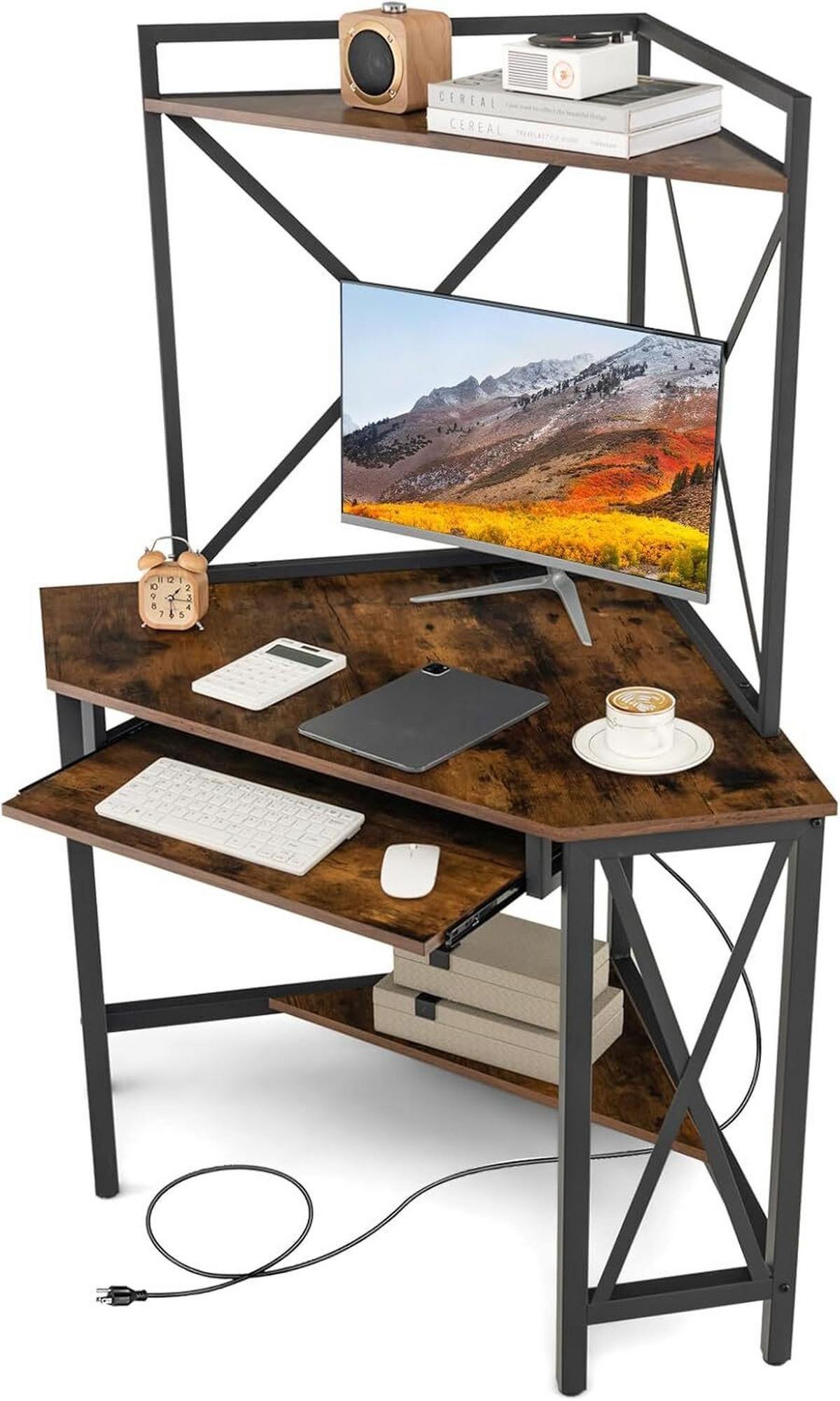 ECKCOMPUTERTISC 145cm Braun - Braun, Holz (75/113/145cm) - COSTWAY