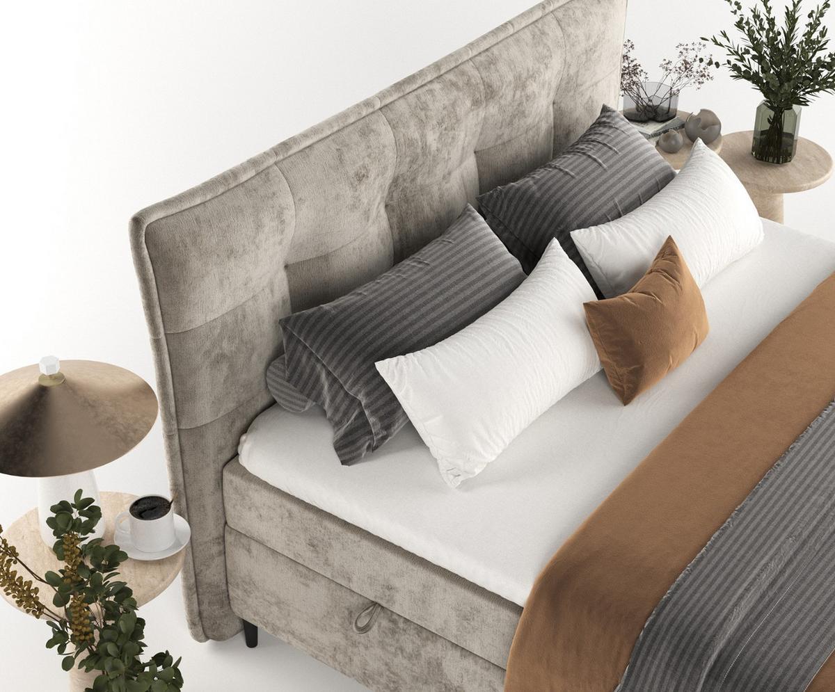 BOXBETT Las Palmas 160/200 cm Beige im Lotta Stoff - Beige/Schwarz, Holz/Holzwerkstoff (160/200cm) - AltaBeds