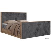 BOXBETT WOOD DUO 140/200 - Grau Cord - Topper Visco - H3 - Schwarz/Grau, Kunststoff/Textil (140/200cm) - MKS