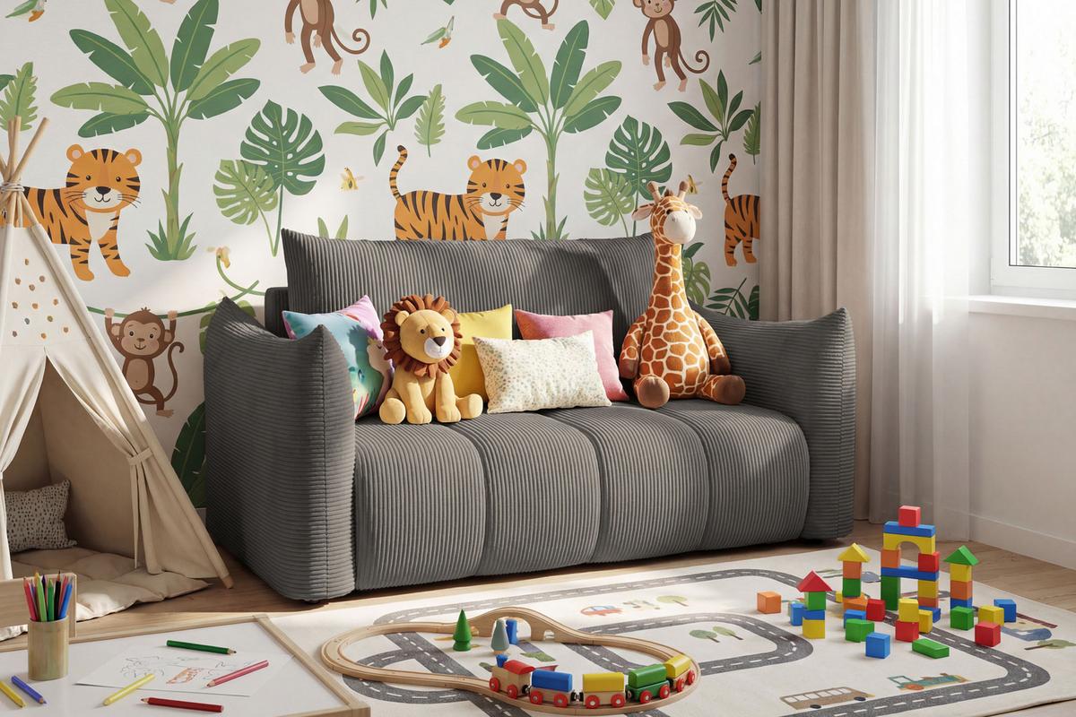 SCHLAFSOFA Lilo mit Bettkasten, Grau Cordstoff 120/86/101 cm - Schwarz/Grau, Kunststoff/Textil (120/86/101cm) - WFL GROUP