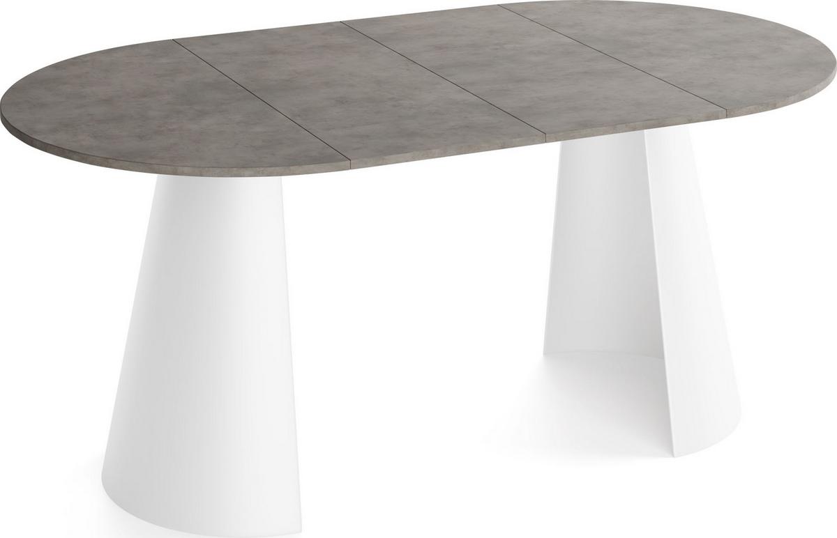 ESSTISCH Lamio runder ausziehbarer, Beton-Optik Dunkelgrau 100-180/100/76 cm - Dunkelgrau/Weiß, Holzwerkstoff/Metall (100/176/76cm) - WFL GROUP