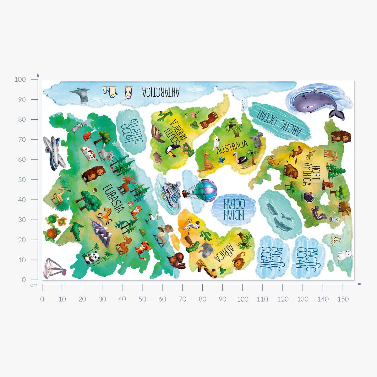 WANDAUFKLEBER 100x156cm - Bunte Weltkarte - Multicolor, Kunststoff (100/156/0.1cm) - Wallfluent