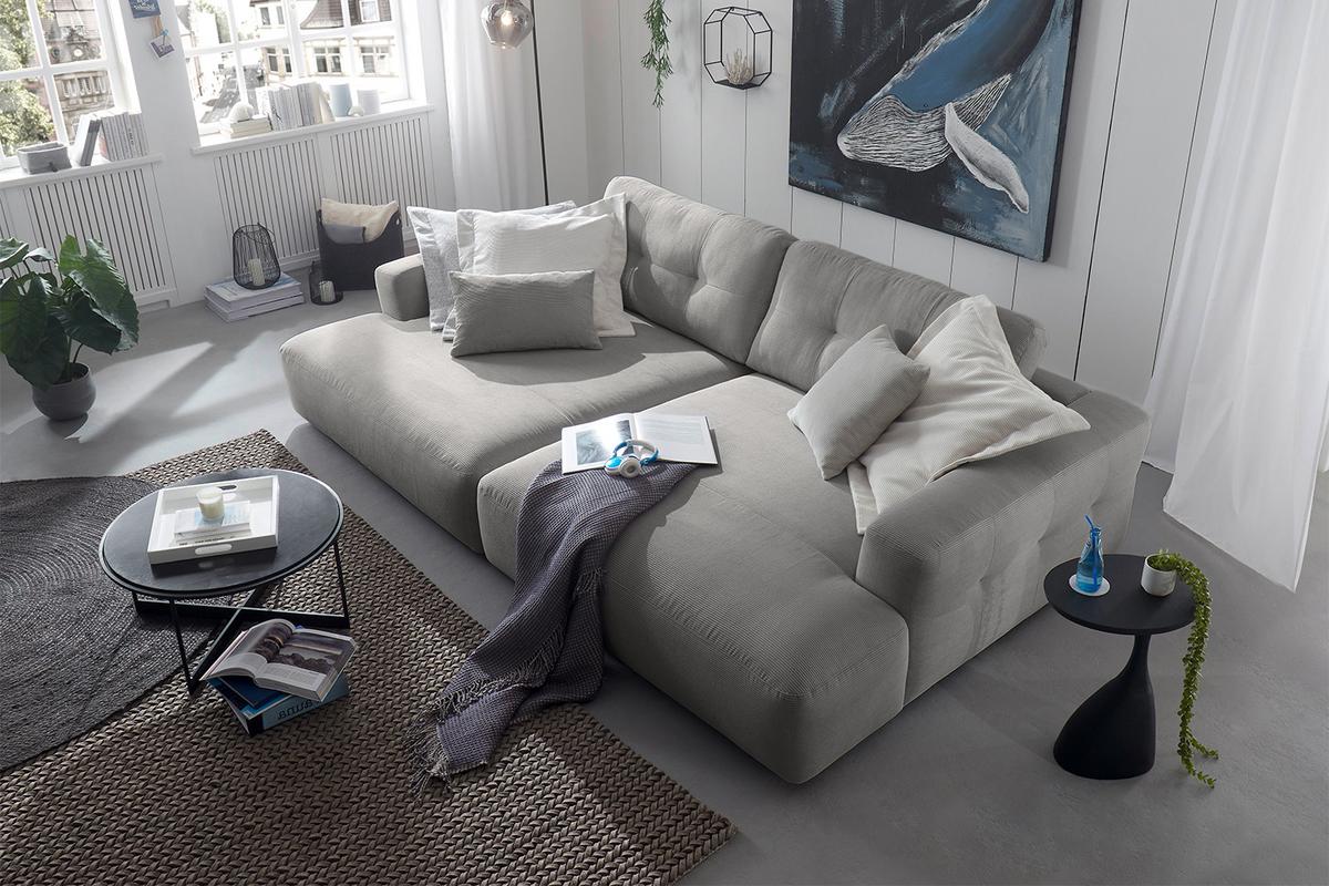BIG SOFA MIKA Grau Cord - Schwarz/Grau, Kunststoff/Textil (300/86/167cm) - KAWOLA