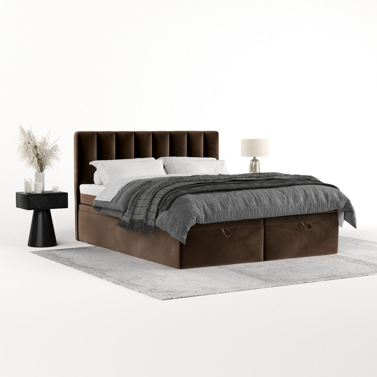 BOXBETT Lume 200/200 cm Braun im Kronos Stoff - Schwarz/Braun, Holz/Holzwerkstoff (200/200cm) - AltaBeds