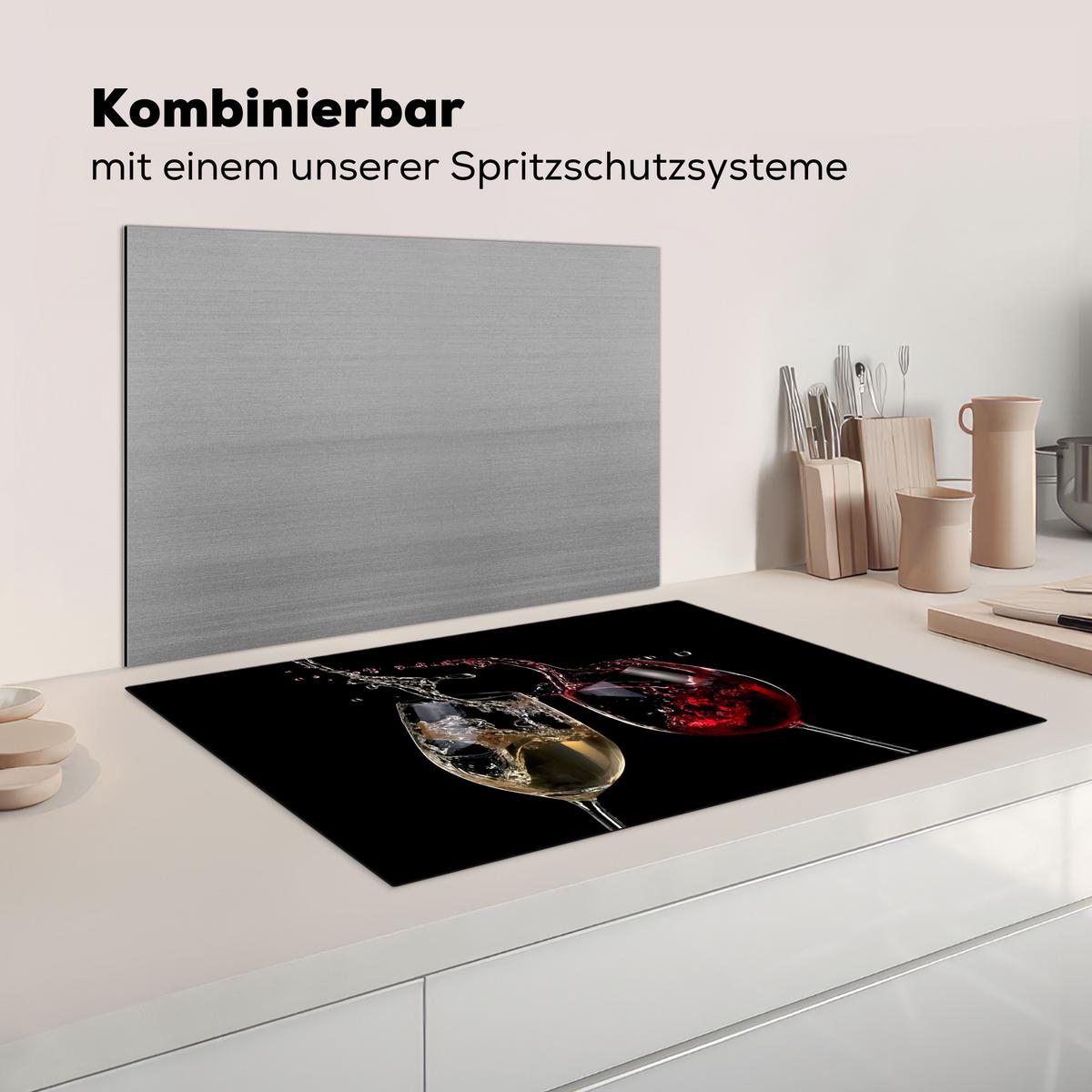 HERDABDECKPLATTE Rotwein - Weißwein - Glas - Schwarz Induktionsschutz 80x52.2 cm - Weinrot, Kunststoff (80.2/52.2/0.2cm) - MuchoWow