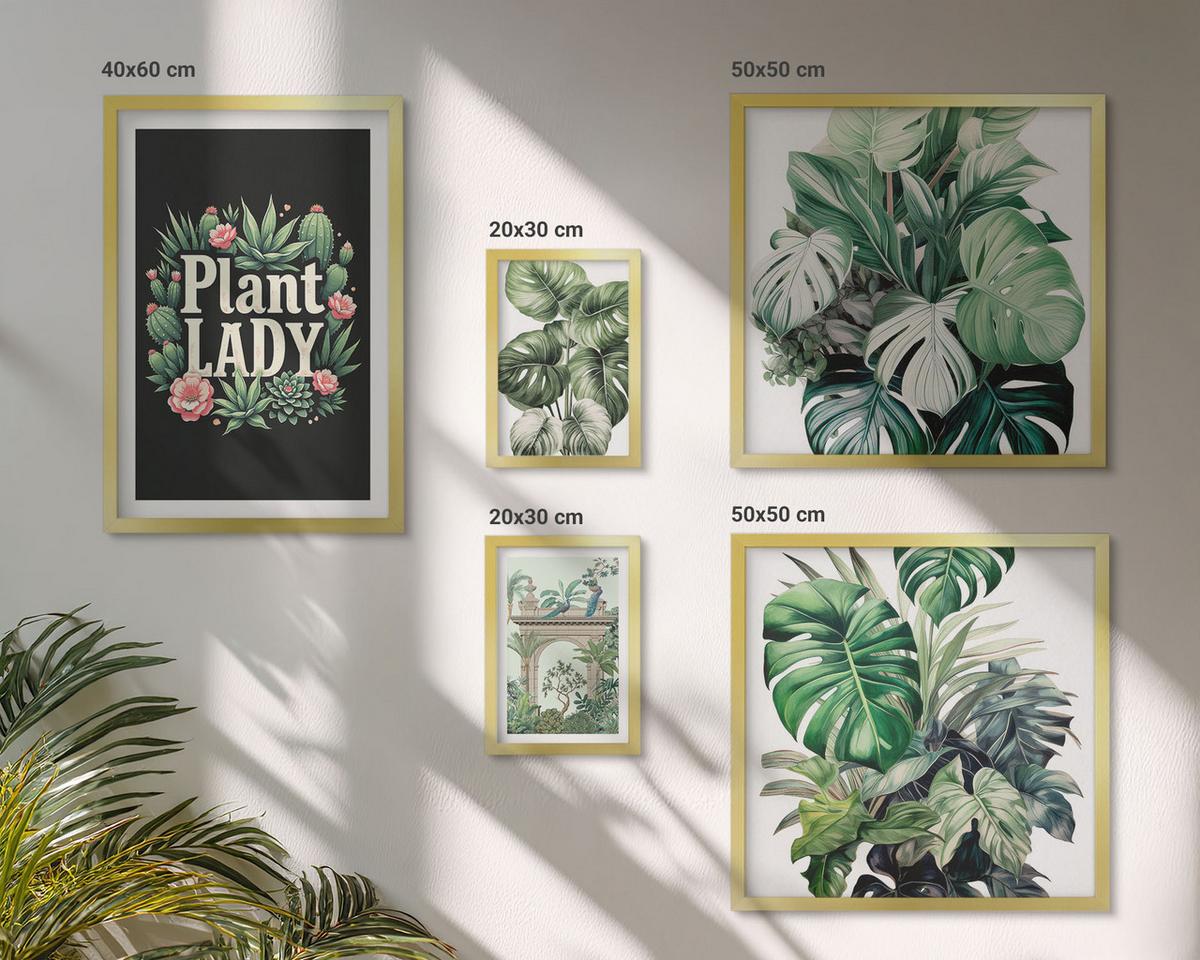 BILDER SET 5er Set - 50x50 cm & 20x30 cm & 40x60 cm Goldrahmen - Japanische Natur und Japandi-Stil - Goldfarben, Kunststoff (40/60cm) - TULUP