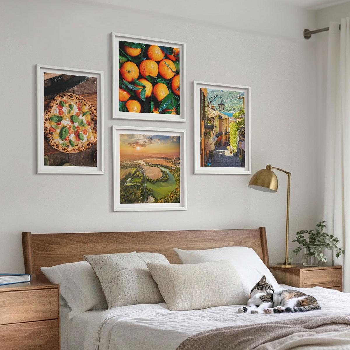 BILDER SET 4er Set - 50x50 cm & 40x60 cm Weißer Rahmen - Italienische Flüsse, Hügel, Straße - Weiß, Kunststoff (50/50cm) - TULUP