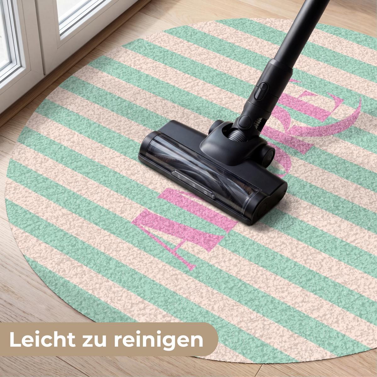 FUSSMATTE Rosa – Grün – Streifen – Amore 90x90 cm - Mintgrün, Kunststoff (90/0.4cm) - MuchoWow
