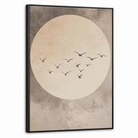 LEINWAND Bilder mit Rahmen - Vogel - Beige - Japanisch - 50x70 - Taupe, Textil (50/70cm) - MuchoWow