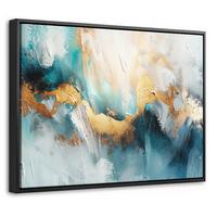 LEINWAND Bilder mit Rahmen - Abstrakt - Kunst - Gold - Blau - 40x30 - Petrol, Textil (40/30cm) - MuchoWow