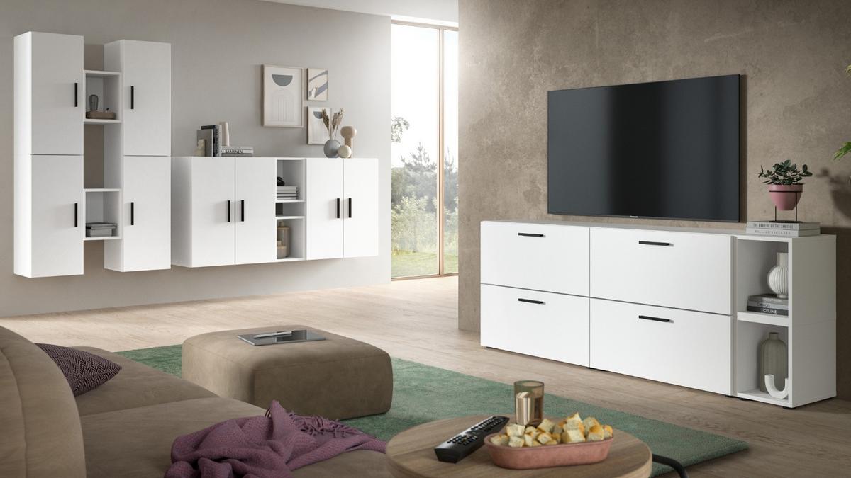 WOHNWAND weiß 249 x 184 cm, Wohnkombination hängend / stehend - Schwarz/Weiß, Holzwerkstoff/Kunststoff (249/184/34cm) - Inn.Furn