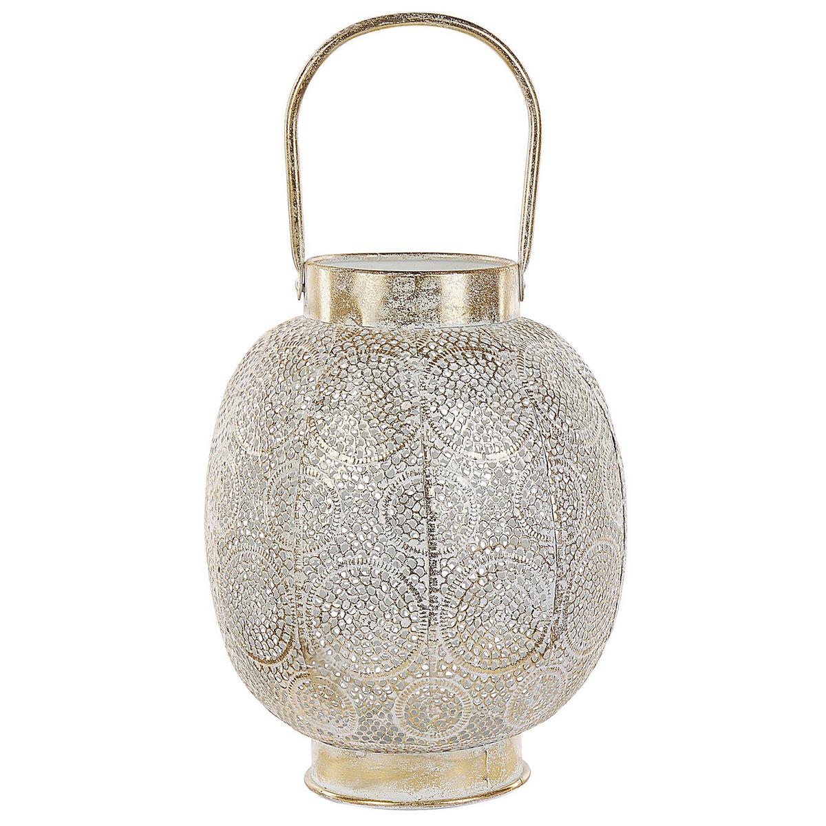 LATERNE Metall 30 cm Gold Lantau - Goldfarben/Weiß, Metall (25/30/25cm) - Beliani