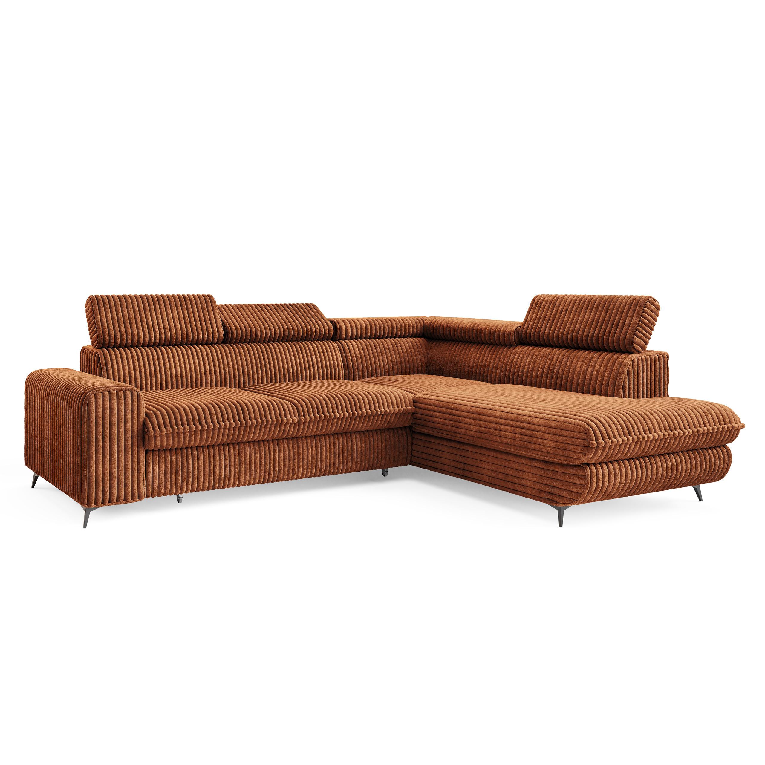 ECKSOFA VELISS Braun Kordstoff mit Schlaffunktion - Braun, Holz (255/193cm) - MASSENO