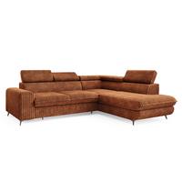 ECKSOFA VELISS Braun Kordstoff mit Schlaffunktion - Braun, Holz (255/193cm) - MASSENO