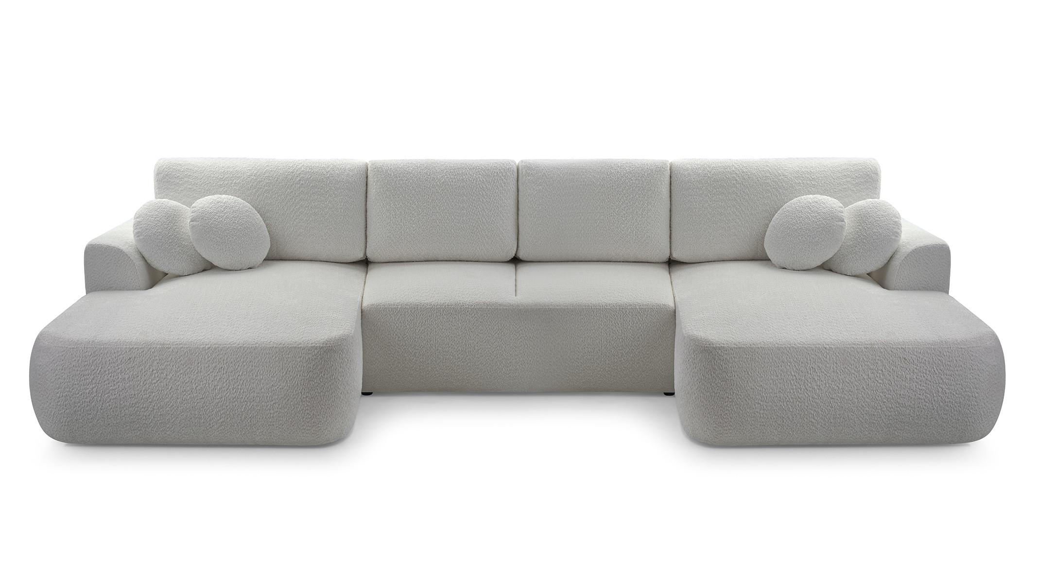 WOHNLANDSCHAFT FILO Grau Boucle-Stoff mit Schlaffunktion - Grau, Holz (364/87/168cm) - MASSENO