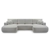 WOHNLANDSCHAFT FILO Grau Boucle-Stoff mit Schlaffunktion - Grau, Holz (364/87/168cm) - MASSENO