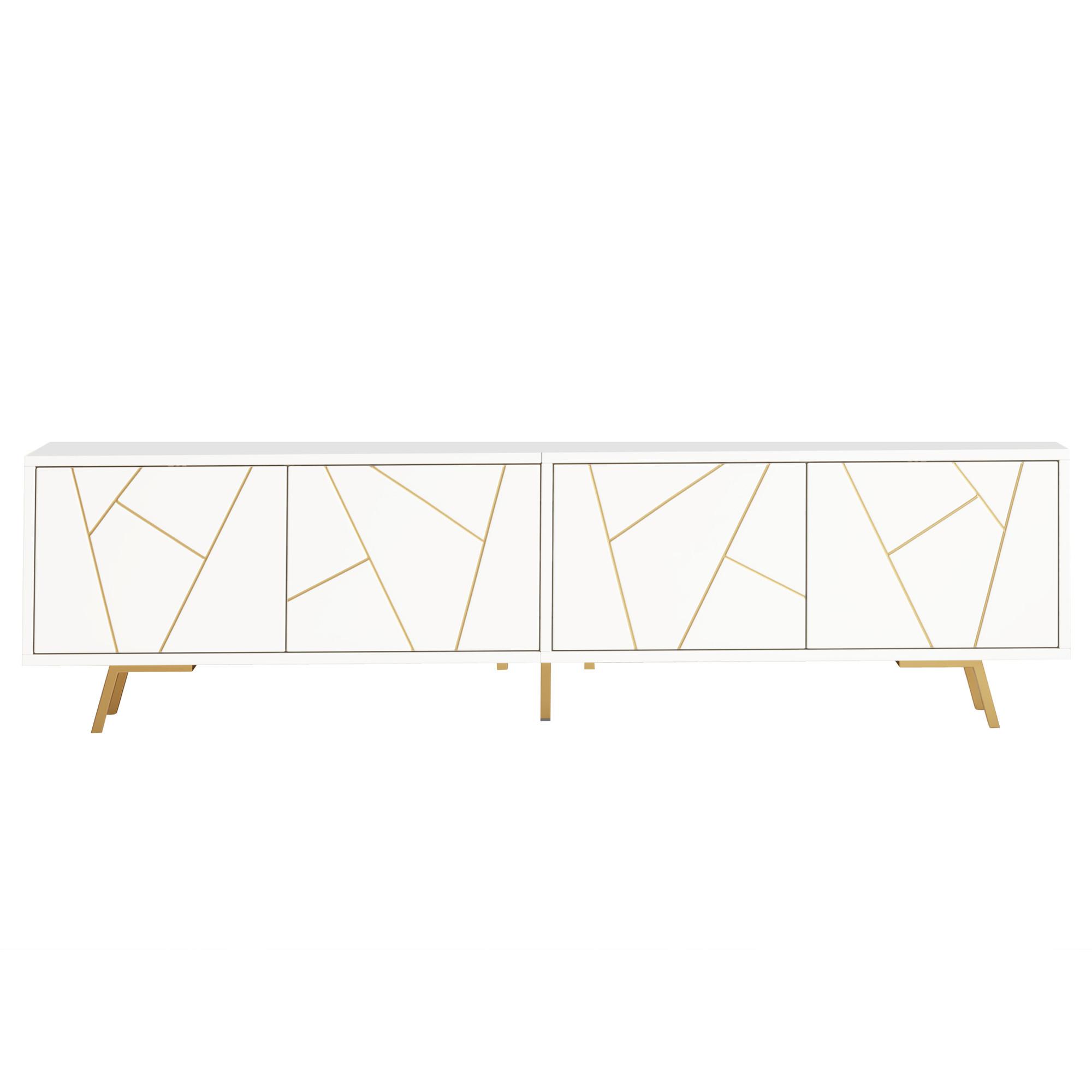 TV-LOWBOARD holzwerkstoff in weiß mit gold-details, 4 türen - Weiß, Holzwerkstoff (190/51.5/40cm) - Urban Meuble