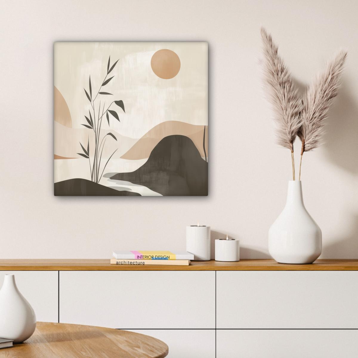 LEINWANDBILD Japandi - Landschaft - Beige Wandbild Wohnzimmer 50x50 cm - Cognac, Textil (50/50cm) - MuchoWow