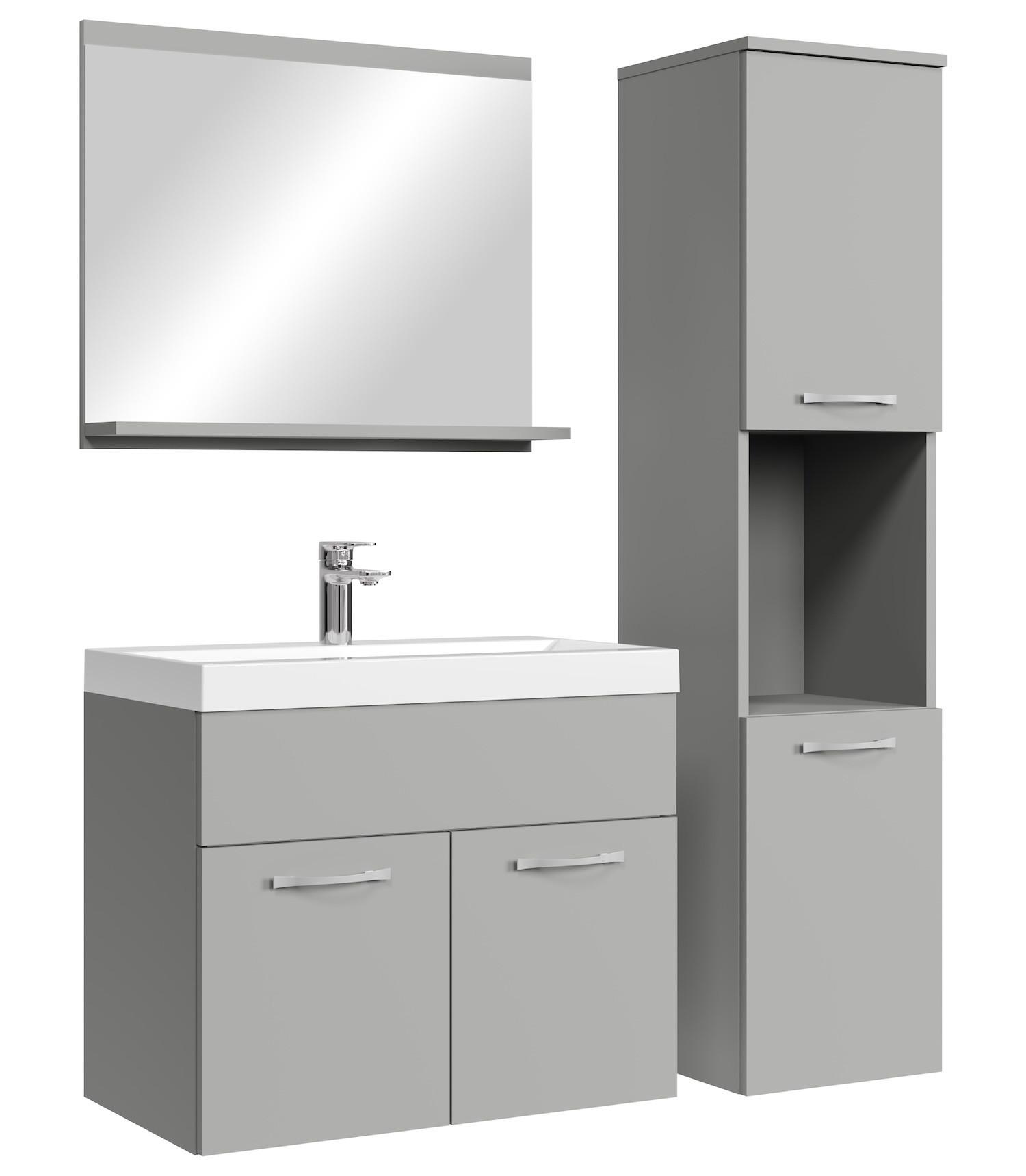 BADMÖBEL-SET Montreal 4 Teile Grau Matt - 60 x 35 x 51 cm - Grau, Holz (60/51/35cm) - Badplaats