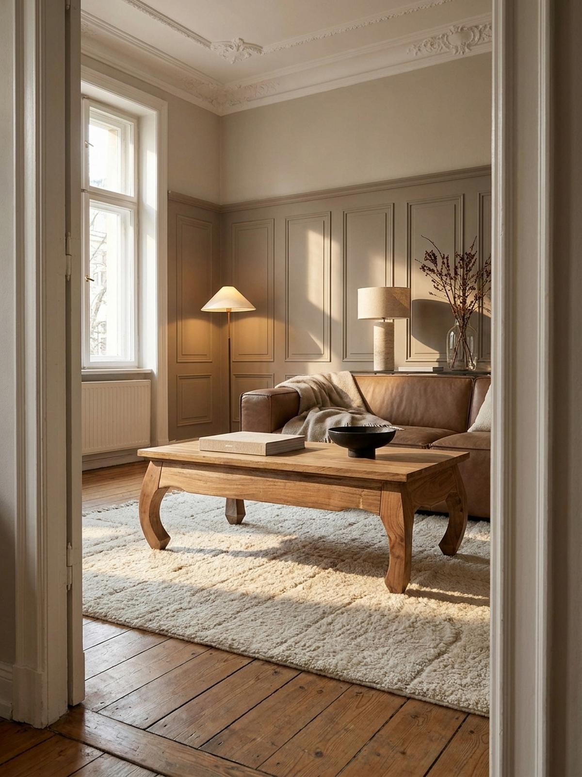 COUCHTISCH KANADA in Opium-Form aus Massivholz Akazie handgefertigt, Beige 110x60x40 cm - Beige, Holz (60/110/40cm) - KADIMA DESIGN