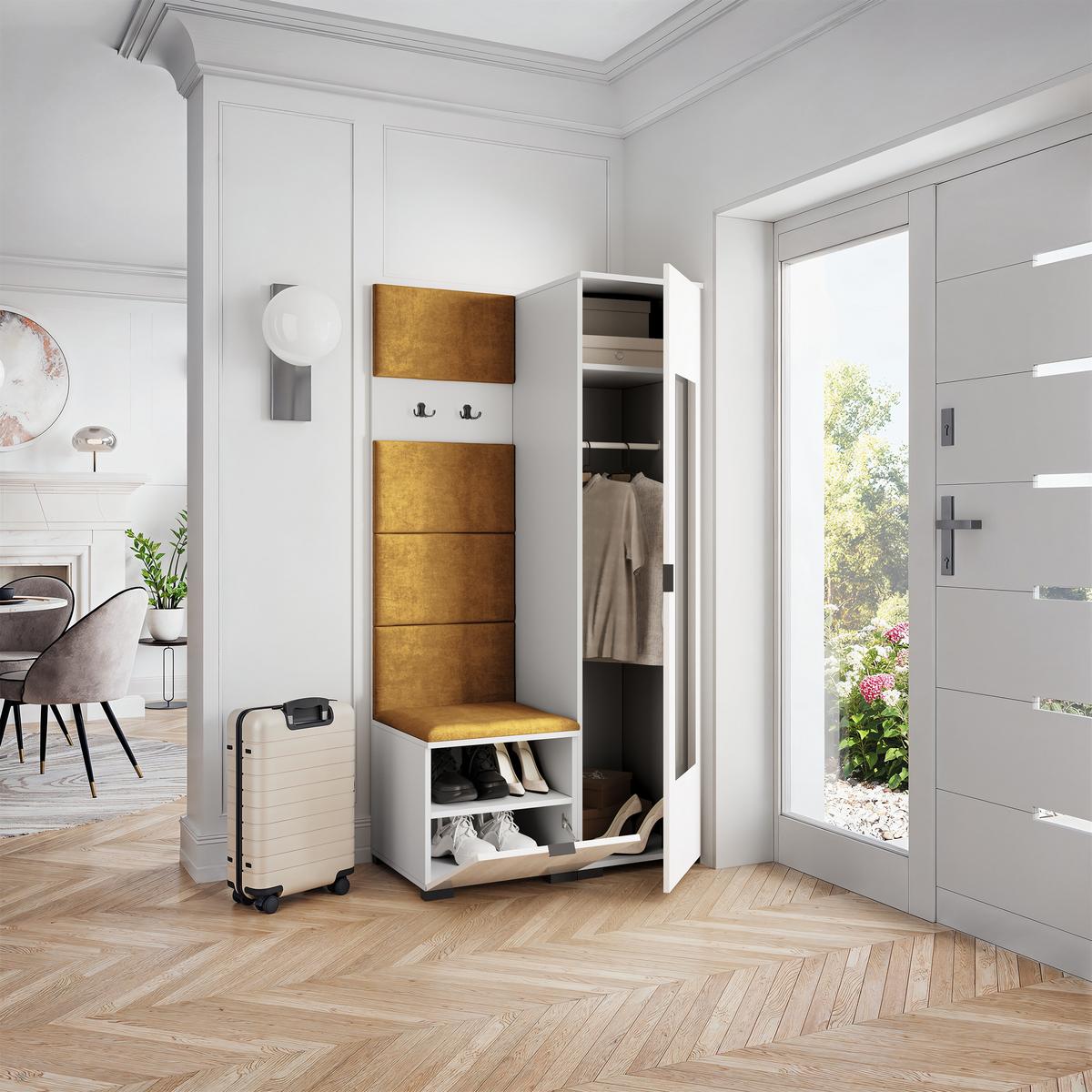 GARDEROBENSCHRANK VIRA 95/181/51 cm Modern Garderobe-Set Weiß - Gelb/Weiß, Holzwerkstoff (95/181/51cm) - MASSENO