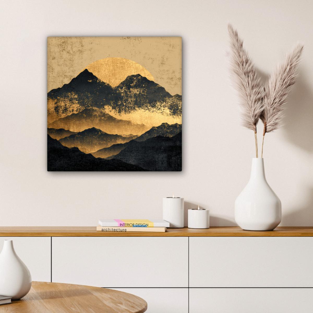 LEINWANDBILD Goldene Berge bei Mondschein Wandbild Wohnzimmer 50x50 cm - Goldfarben, Textil (50/50cm) - MuchoWow