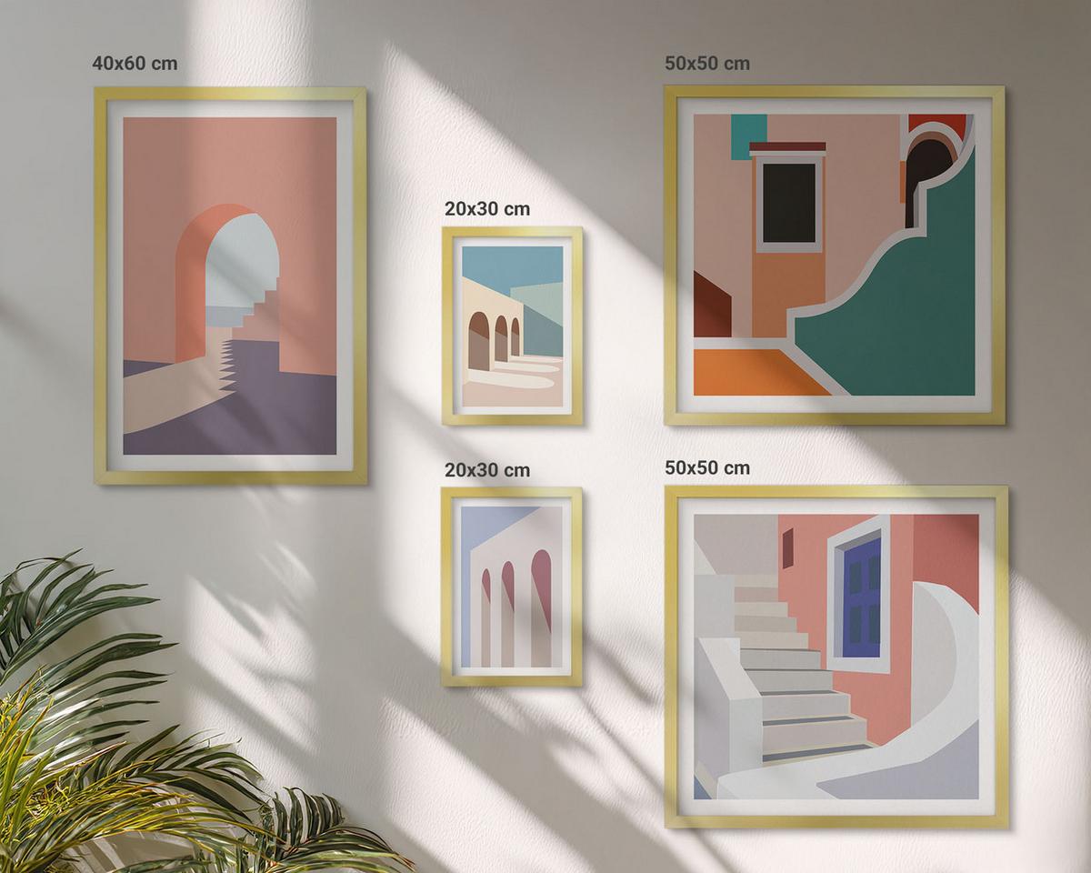 BILDER SET 5er Set - 50x50 cm & 20x30 cm & 40x60 cm Goldrahmen - Minimalistische Pastellgrafiken - Goldfarben, Kunststoff (40/60cm) - TULUP