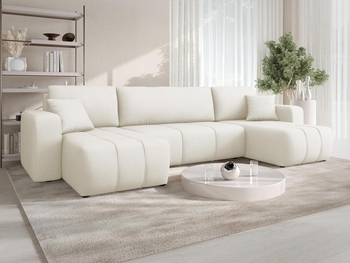 WOHNLANDSCHAFT Furyn U - Creme/Schwarz, Holz/Kunststoff (312/82/145cm) - MIRJAN24