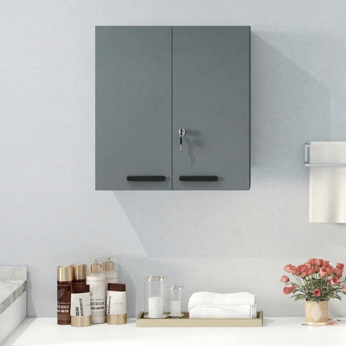 MEDIZINSCHRANK Kaltgewalzter Stahl Kohlegrau - Dunkelgrau/Schwarz, Metall (18/60/55cm) - Kleankin