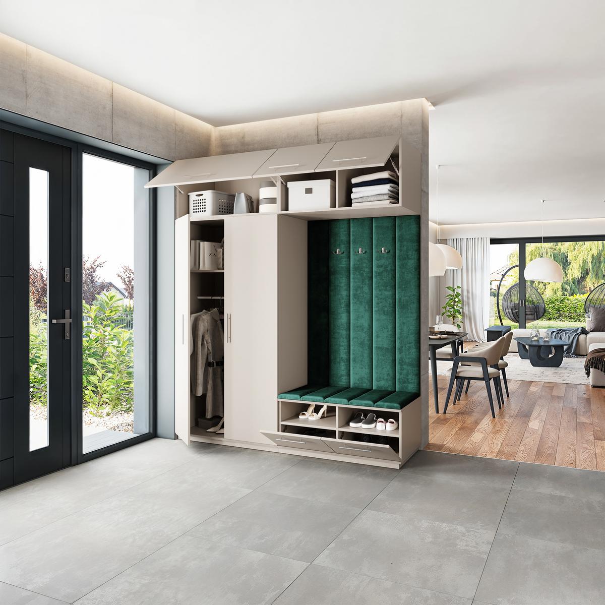 GARDEROBENSCHRANK REMA 200/240/60 cm Modern Garderobe-Set Kaschmir - Kaschmir/Grün, Holzwerkstoff (200/240/60cm) - MASSENO