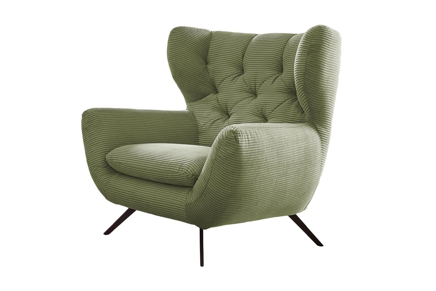 SESSEL CHARME Grün Cord - Schwarz/Olivgrün, Textil/Metall (100/106/95cm) - KAWOLA