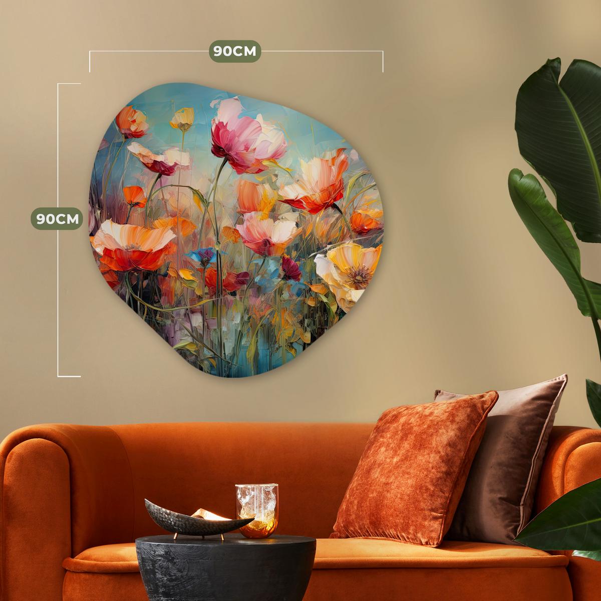 WANDBILD Blumen - Aquarell - Kunst - Botanisch - Natur Room Decor 90x90 cm - Orange, Kunststoff (90/90cm) - MuchoWow