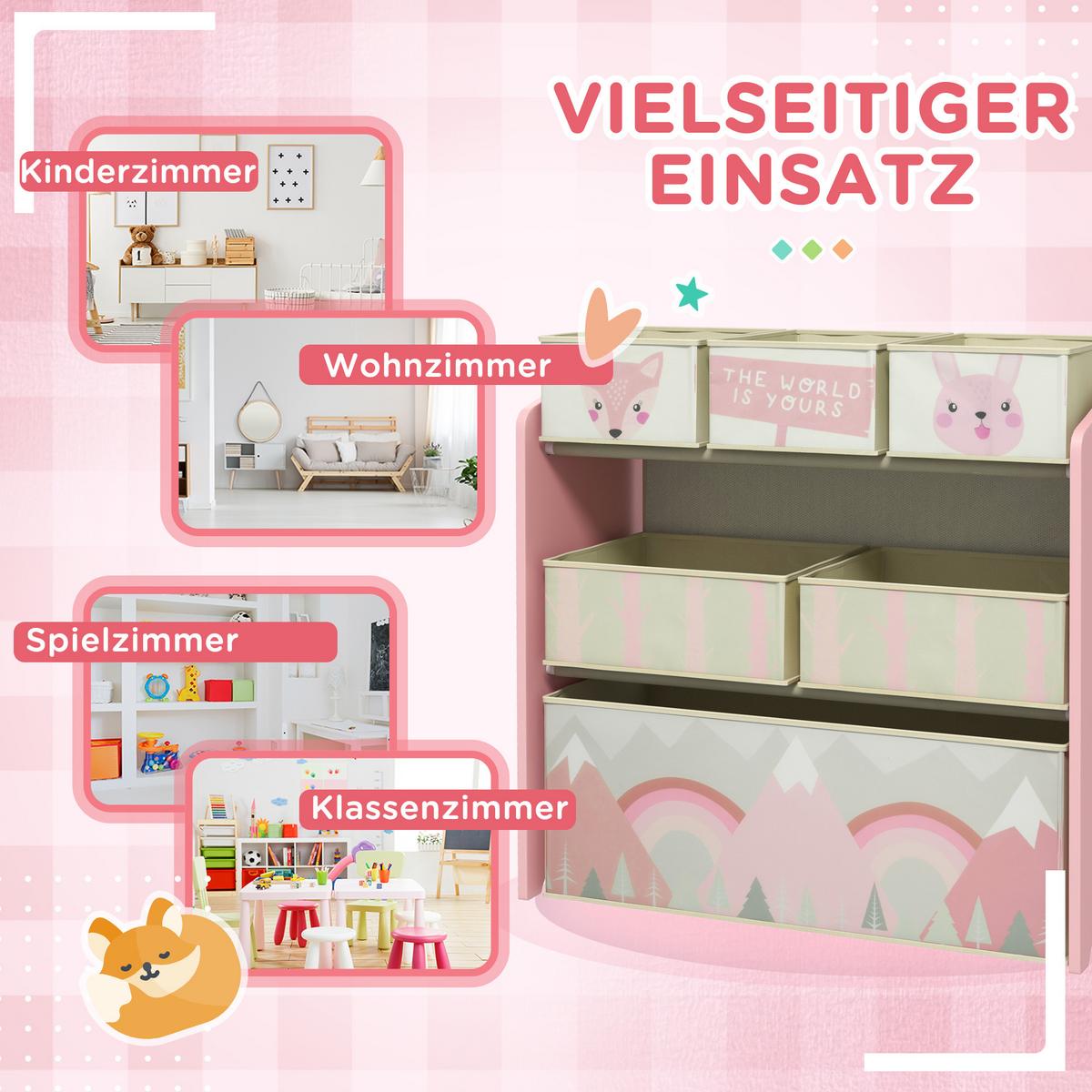 KINDERREGAL MDF Vliesstoff Rosa - Rosa, Holzwerkstoff (30/66/63cm) - ZONEKIZ