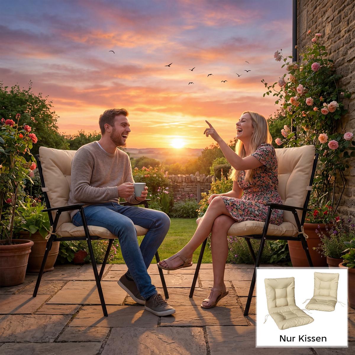 SITZKISSEN 2ER-SET Polyester PP-Baumwolle Beige - Beige, Textil (120/50/8cm) - Outsunny