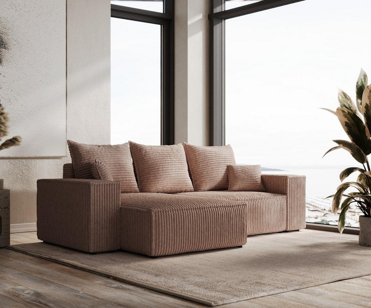 ECKSOFA SENSO mit Schlaffunktion Beige im Tilia Stoff - Beige/Schwarz, Holz/Holzwerkstoff (255/148cm) - AltaBeds
