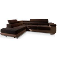 ECKSOFA SELVA L-S Braun Velours-Stoff mit Schlaffunktion - Silberfarben/Braun, Holz/Holzwerkstoff (275/202cm) - MASSENO