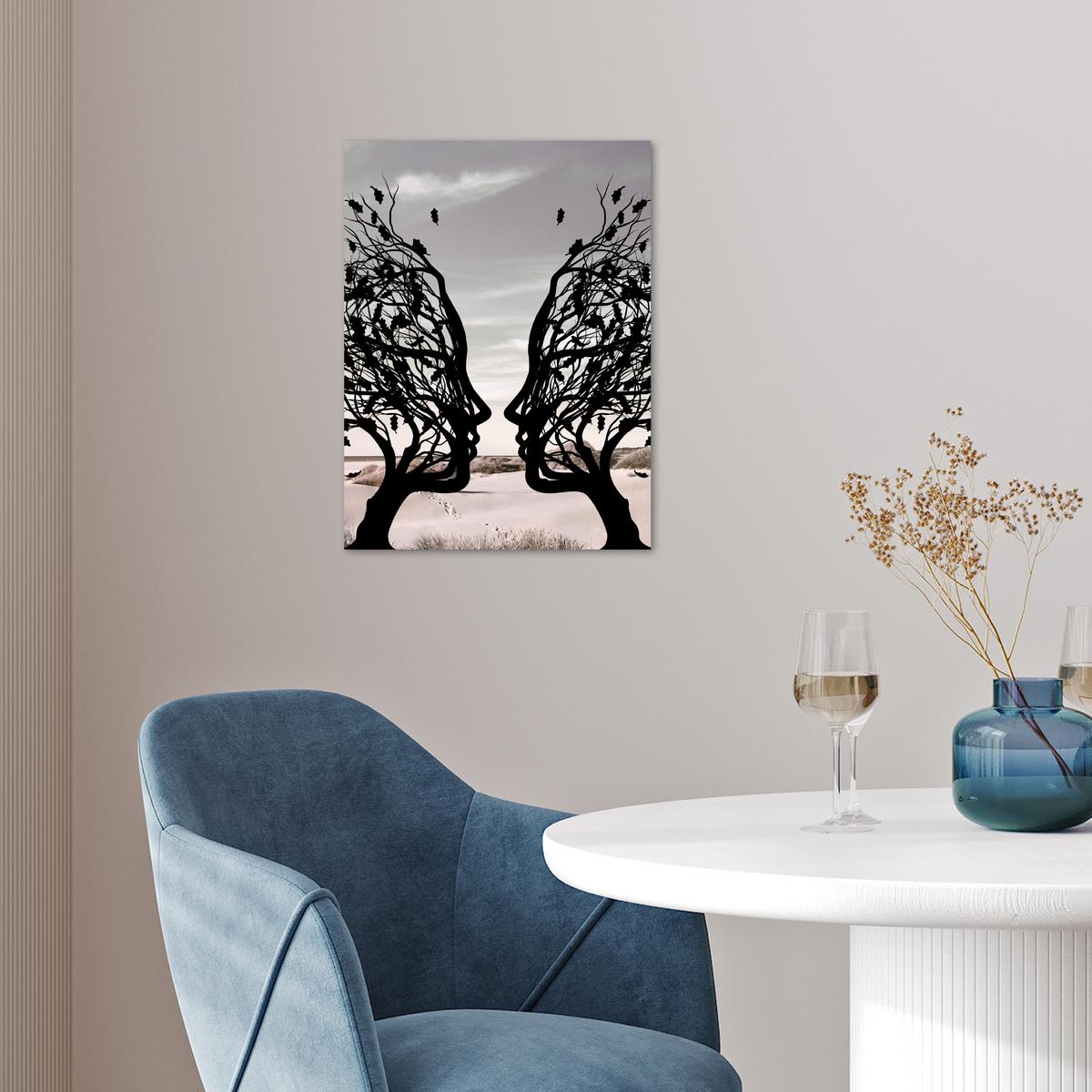 POSTER Strand - Meer - Menschen - Baum - Moderne Kunst Wandbilder 30x40 cm - Hellgrau, Papier (30/40/0.1cm) - MuchoWow
