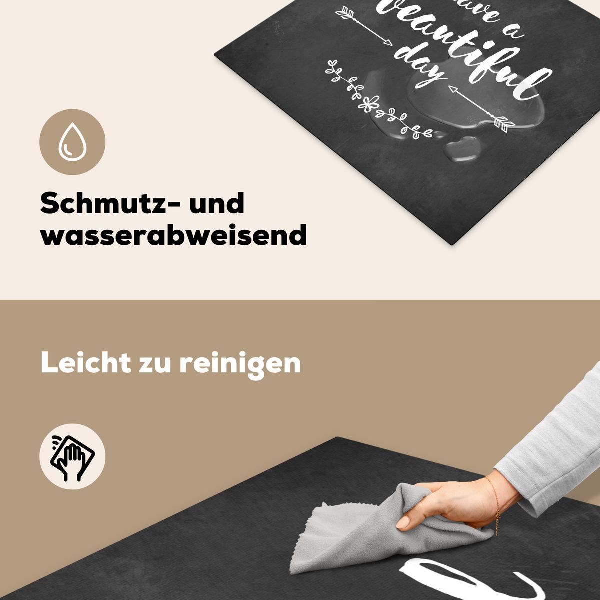 HERDABDECKPLATTE Zitat - Einen schönen Tag - Grau - Weiß Abdeckung Ceranfeld 58.3x51.3 cm - Anthrazit, Kunststoff (58.3/51.3/0.2cm) - MuchoWow