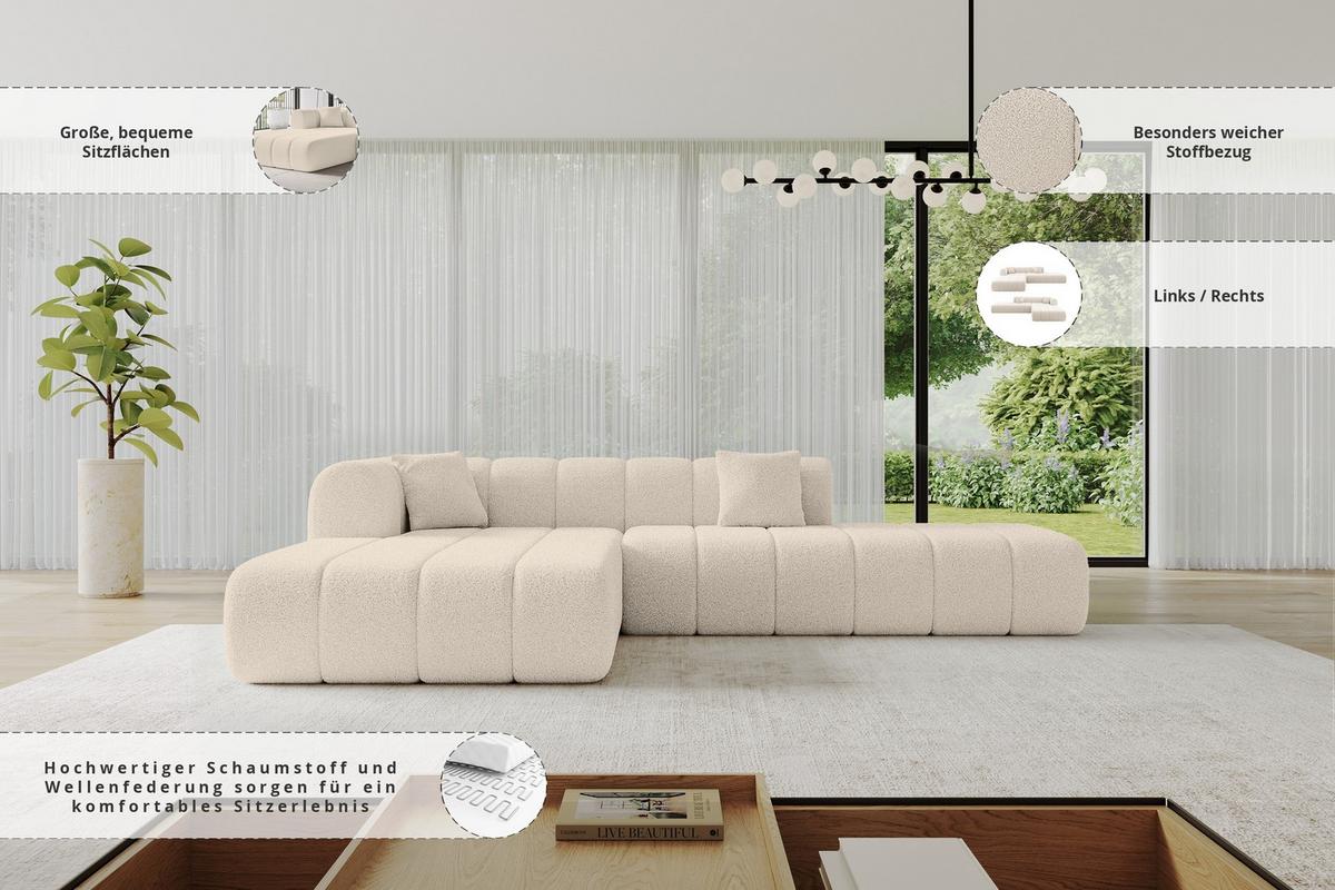 ECKSOFA Ottomane Links BILA-L 289x176x71 Dunkelbeige Bouclé - Schwarz/Cappuccino, Holzwerkstoff/Kunststoff (176/289cm) - ALTDECOR