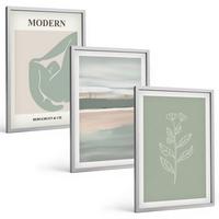 BILDER SET 3er Set - 40x60 cm Silberner Rahmen - Abstrakte pastellfarbene Pflanzenformen - Silberfarben, Kunststoff (40/60cm) - TULUP