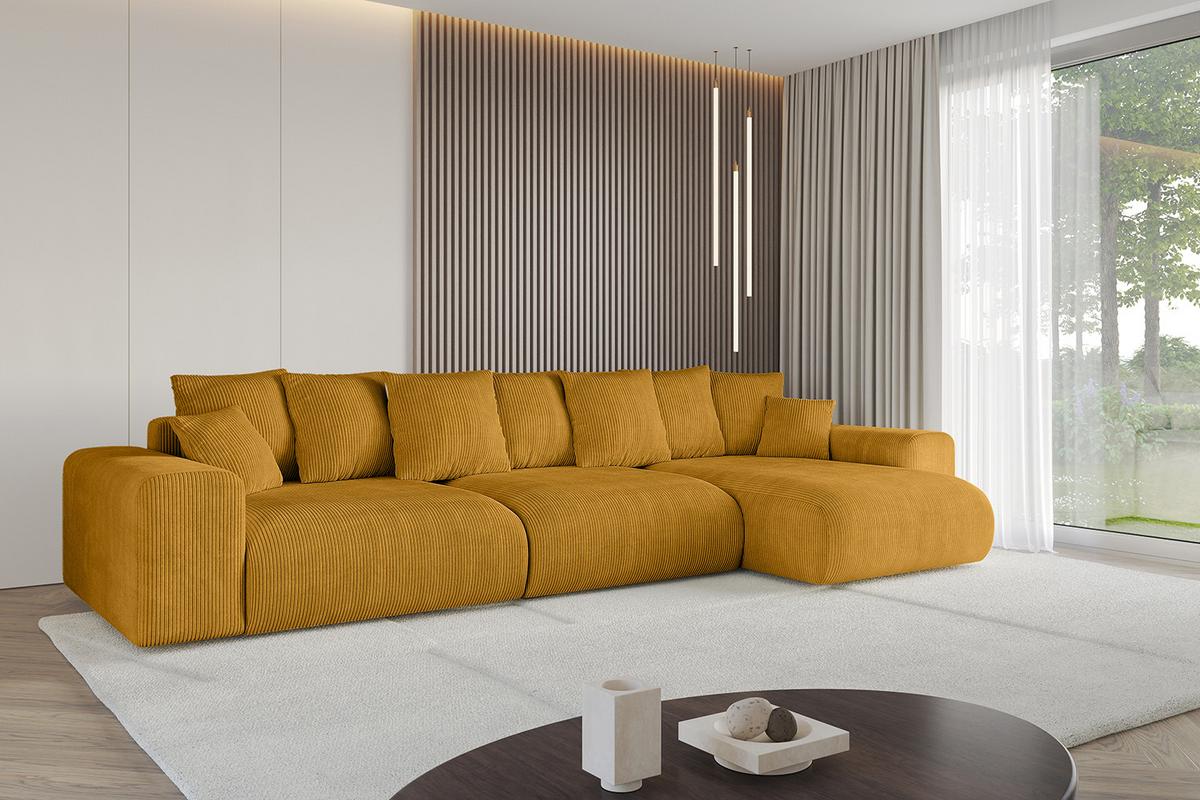 ECKSOFA Ottomane rechts ESKAR-L2 364x176x72 Currygelb Cord - Currygelb/Schwarz, Holzwerkstoff/Kunststoff (176/364cm) - ALTDECOR