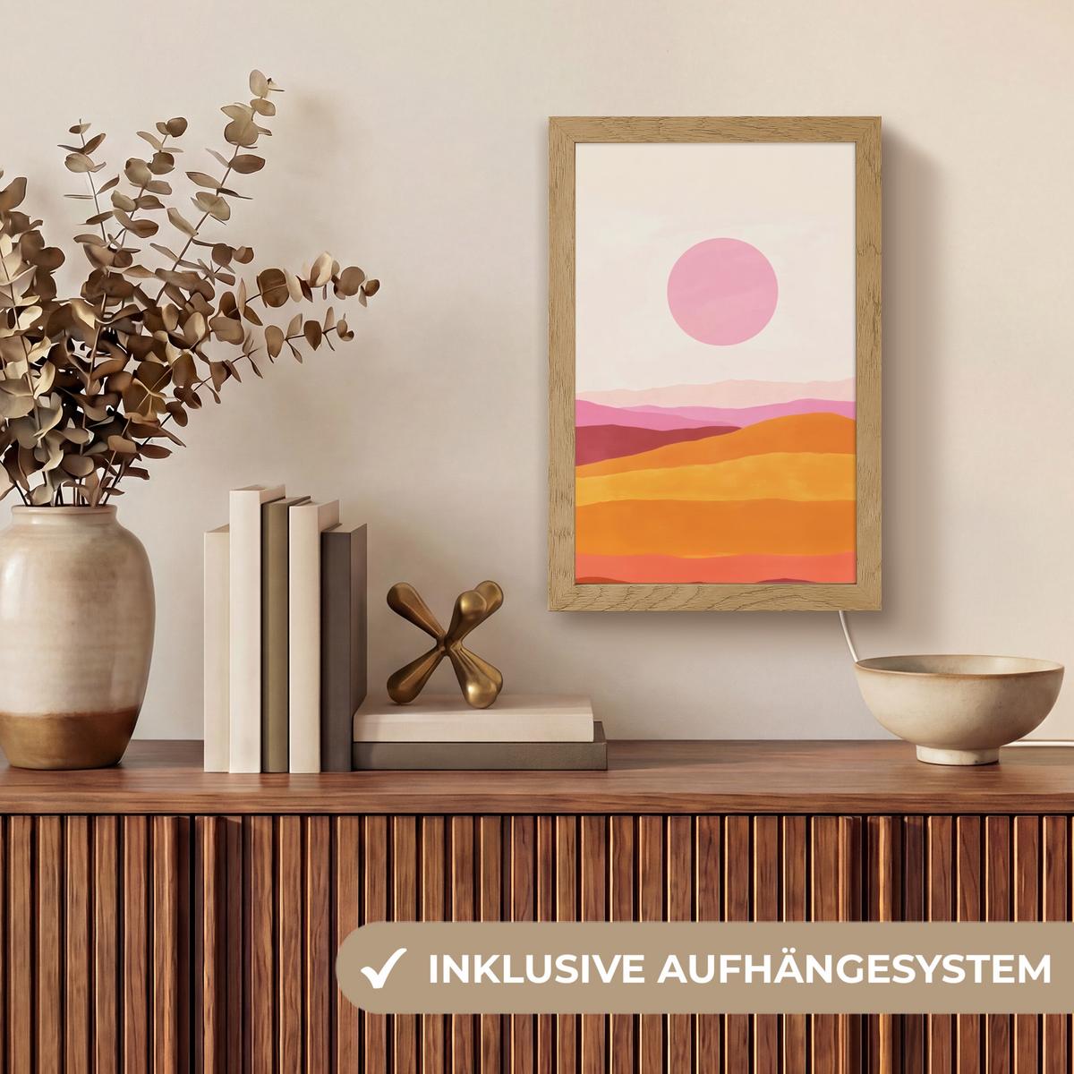 TISCHLEUCHTE Hügel - Orange - Sonne - Abstrakt 20x30 cm - Chromfarben, Holzwerkstoff (8/20/30cm) - OnlyWow